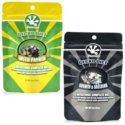 Pangea Gecko Diet Papaya & Breeder Bundle - 2oz Papaya Fruit Mix and Breeding Formula