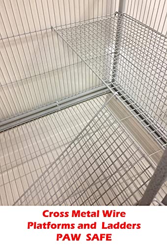 Extra Large Wrought Iron Chew-Proof 4-Levels Narrow Bar Spacing Ferret Chinchilla Squirrel Sugar Glider Rats Mices Rabbit Squirrel Hamster Cage Easy Clean Pull Out Tray with Removable Rolling Stand - color: White Vein, size: 32"L x 19"W x 60"H With 1/2" S