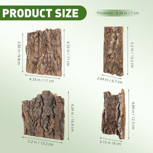 Cabilock 4Pcs Reptile Bark Climbing Platform Decor Natural Terrarium Tree Bark Hideout for Lizards Snakes Turtles Bearded Dragons Habitat Accessories