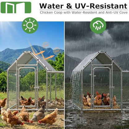 BOSSIN Bold Chicken Coop Run Large Metal Chicken Pen Outdoor, Poultry Cage Spire Shape, Heavy Duty Walkin for Yard with Waterproof and Anti-UV Cover,for Duck Rabbits Habitat