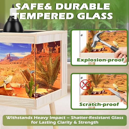 ROYXEN Bearded Dragon Tank with Leg Stand,64 Gallon Tempered Glass Reptile Tank with Metal Mesh Top, 3-Side Clear Anti-Scratch Glass Lizard Tank,Snake Tank for Reptile Habitat (Oak,40" Length) - color: Oak, size: 64Gal,40x20x20inch