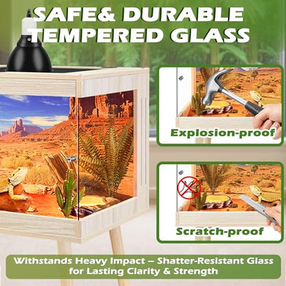 ROYXEN Bearded Dragon Tank with Leg Stand,64 Gallon Tempered Glass Reptile Tank with Metal Mesh Top, 3-Side Clear Anti-Scratch Glass Lizard Tank,Snake Tank for Reptile Habitat (Oak,40" Length) - color: Oak, size: 64Gal,40x20x20inch