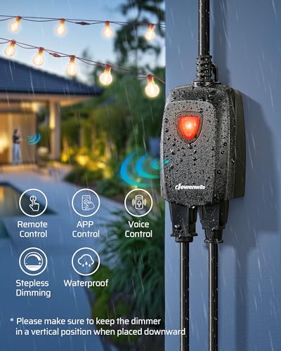 DEWENWILS Outdoor Dimmer for String Lights, Smart Dimmer Plug with Remote, Compatible with Alexa & Google Home, Waterproof, 100FT Range, Remote Dimming for Dimmable LED/Tungsten Bulbs, 2.4GHz Only - style: Smart/WIFI Dimmer