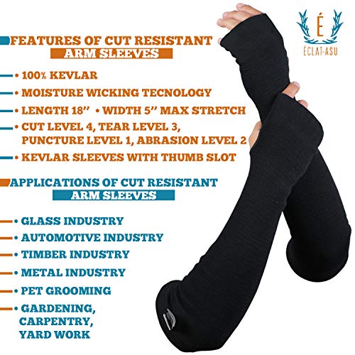 Cut Heat Bite Resistant Arm Sleeves –EN388 Certified Arm Protection Sleeve for Welding, Cooking, Cat & Dog Handling - color: Thumb Hole 18-inches