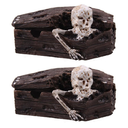 balacoo Resin Coffin Decorations for Aquarium 2 Pcs Skull Resin Ornaments Fish Tank Landscape Terrarium Ornament for Halloween and Reptile Tanks