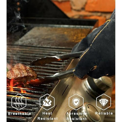 932℉ Heat Resistant Leather Welding Gloves for Men & Women – Long Sleeve Fireproof Gloves for TIG/MIG/Stick Welding, Blacksmithing, BBQ, Fireplace, Woodworking, Metalwork, Animal Handling -14 inch - size: Medium