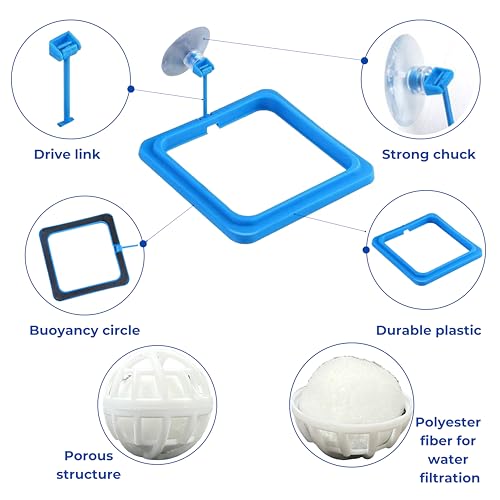 Square Turtle Feeding Ring with Suction Cup and 4 Pcs Nitrifying Balls Set, Fish Food Holder and Aquatic Toys for Turtles Tortoise Goldfish Guppy Koi Puffer, Aquatic Turtle Tank Accessories (Square)
