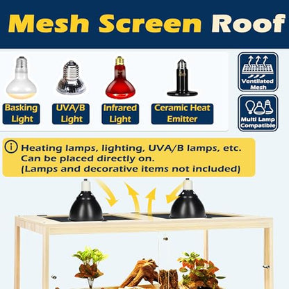 PROLEE Bearded Dragon Tank with Leg, 80 Gallon Tempered Glass Lizard Tank, Reptile Enclosure with Metal Mesh and Lockable Door, Reptile Tank for Snakes,Chameleon (Oak, 48x19x19 Inch)