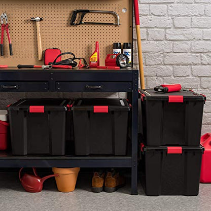 IRIS USA WeatherPro 74 Qt Storage Bins with Lids, 3 Pack, BPA-Free Plastic Gasket Box with Tight Latch and Seal, Stackable Nestable Tote Tub - Black/Red - size: 74 Qt. - 3 Pack
