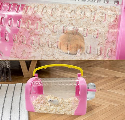 kathson Hamster Cage Travel Carrier Portable Cage with Water Bottle Outgoing Cage and Adjustable Strap Pet Cage for Small Pet Hedgehog Sugar Glider Squirrel Mice（Pink） - size: Pink