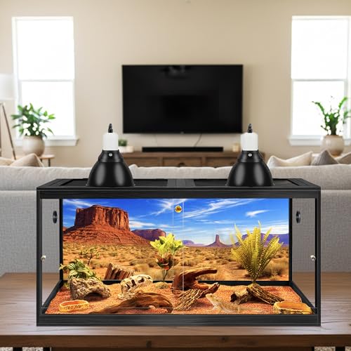 PROLEE 120 Gallon Bearded Dragon Tank, 4x2x2 Reptile Enclosure with Tempered Glass Sliding Doors, Lockable Front Opening and Metal Mesh Top, Large Terrarium for Lizards and Snakes, Black - color: Black