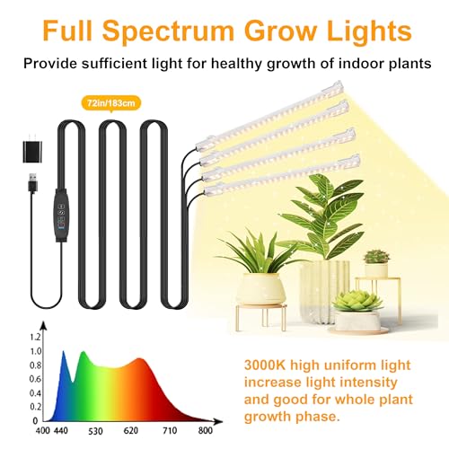 RWNTAO 8.6 Inches LED Plant Growing Light Strips, Full Spectrum 3000K Grow Light for Indoor Plants with 3/9/12H Timer, 10 Dimmable Levels for Seedling Succulent and Plant Shelf (4 Head×2pcs) - size: 8.6Inch 4 Head 2 Pack