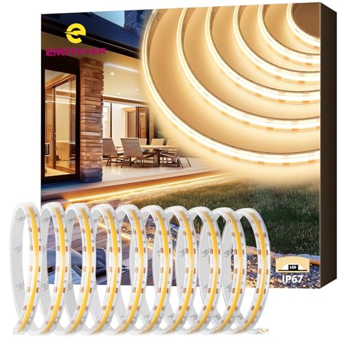 EMITEVER COB LED Strip Lights Waterproof IP67, 3000K Warm White Outdoor 24V Dimmable Silicone LED Tape Lighting 16.4ft High Density, 300+LM/ft, 2400LEDs,3W/ft, UL Listed (Power Supply Not Included) - color: 3000K