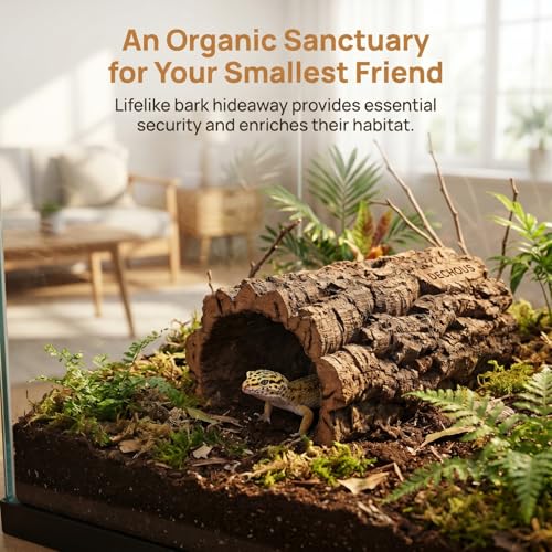 DECHOUS Natural Cork Round Reptile Hideaway 7.9x3.9 Inch Leopard Gecko Crested Gecko Terrarium Decor Wood Bark Hideout Cave for Small Reptiles Amphibians