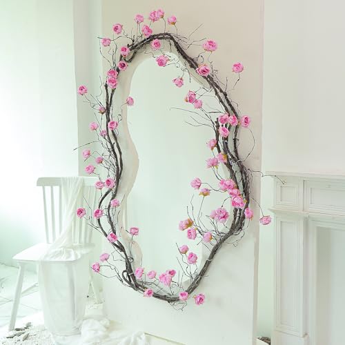 1PCS 300cm/118inch Large Flexible Artificial Tree Fall Vines Twine Wood Branches with Peony Flowers Garland Twig Reptile Climbing Fake Plants for Wedding Arch Christmas Wall Door Hanging Decoration