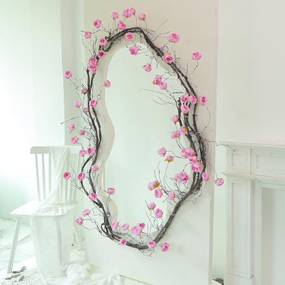 1PCS 300cm/118inch Large Flexible Artificial Tree Fall Vines Twine Wood Branches with Peony Flowers Garland Twig Reptile Climbing Fake Plants for Wedding Arch Christmas Wall Door Hanging Decoration