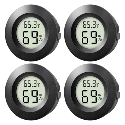 4-Pack Mini Hygrometer Thermometer Indoor Outdoor Round Humidity Meter, Small Digital LCD Monitor Thermometer Temperature Gauge Humidity Sensor (℉) or (℃) for Reptile Thermostat, Jars - color: 4 Pcs
