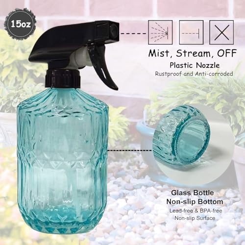 YYTSGG Glass Plant Mister Bottle, 15oz Refillable Water Spray Bottle with Adjustable Mist Nozzle for Indoor Flowers, Outdoor Gardening, Cleaning, Hair and Pets Care (Blue) - color: Blue