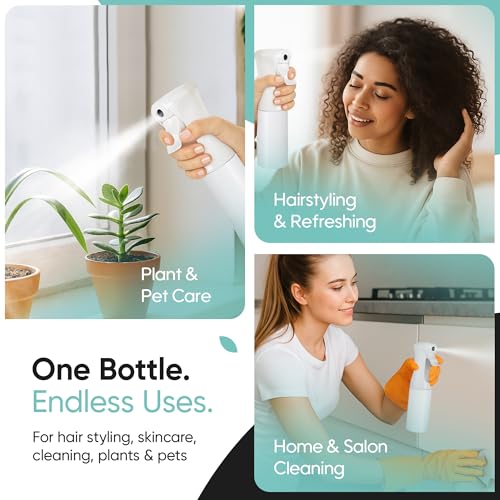 Aquableu Spray Bottle for Hair – Continuous Mist Spray Bottle for Hair Care, Styling, Cleaning, Plants, Pets & Essential Oils (White, 6.76oz/200ml) - color: White