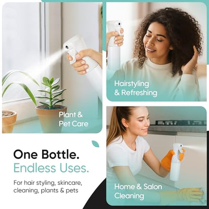 Aquableu Spray Bottle for Hair – Continuous Mist Spray Bottle for Hair Care, Styling, Cleaning, Plants, Pets & Essential Oils (White, 6.76oz/200ml) - color: White