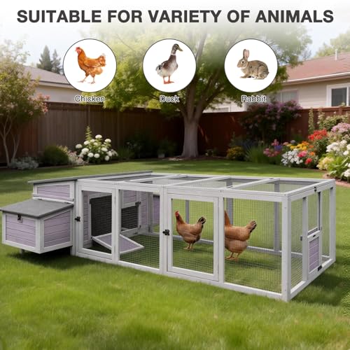 103’’ Large Chicken Coop with Run, Wooden Chicken House with Two Large Nesting Box and Leakproof Tray, Outdoor Hen House Poultry Cage for 4-6 Chickens, Waterproof Roof - size: 103"L x 39"W x 26.8"H