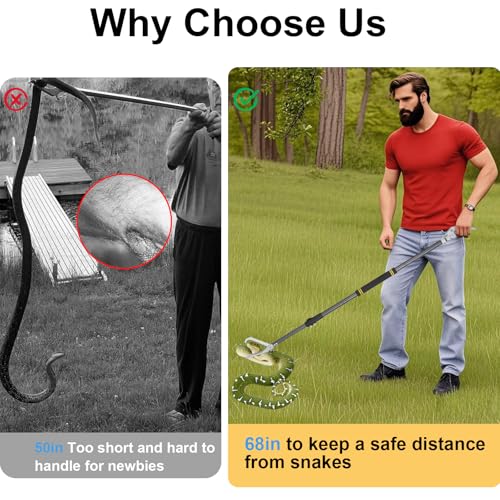 Snake Tongs Heavy Duty, 68" Snake Catcher Grabber for Rattlesnake Professional Safe Handling Snake Long Reach Grabber Wide Jaw Handling Tool with Lock Non Slip Foam Handle Sturdy Metal Tubes