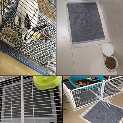 kathson 50PCS Rabbit Pee Pads Disposable and Rabbit Litter Box with Drawer All Absorb Black Carbon Odor Control Quick-Dry Surface for Puppy Guinea Pig Kitten Hedgehog Small Animals