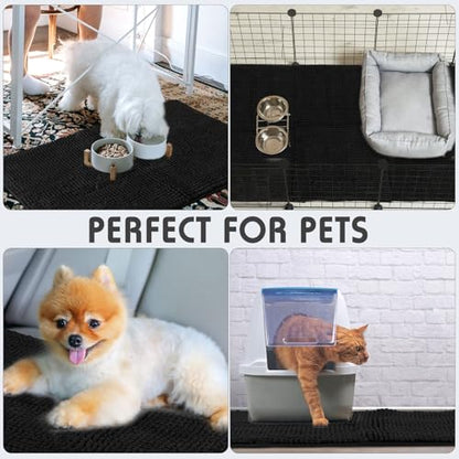 Amylove 4 Pcs Guinea Pig Cage Liner 16 x 24 Inch Washable Chenille Pee Pads Pet Dog Cat Bedding Training Mat Reusable for Small Animals Puppy Bunny Hamster Chinchilla - color: Black, size: 16 x 24 Inch, style: Low Pile Chenille