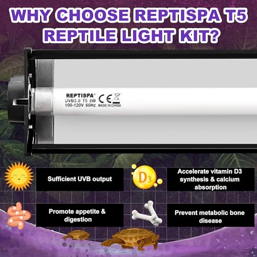 T5 HO UVB Lighting Combo Kit, Reptile Light Fixture, 8W 10.0 UVB | Fluorescent Light Bulb, Tropical Light for Reptile and Amphibian, Basking Light for Bearded Dragon, High Output Natural Light