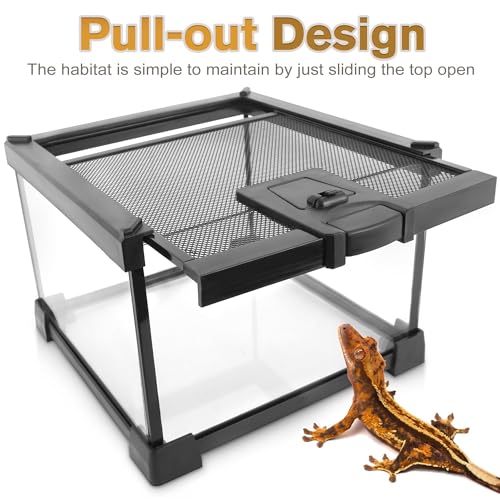 20"x12"x14" Reptile Terrarium, Escape-Proof Glass Arboreal Vivarium for Small Arboreal Reptiles Such as Crested Geckos, with Escape-Proof Lock & Feeding Hatch - size: 20"D x 12"W x 14"H