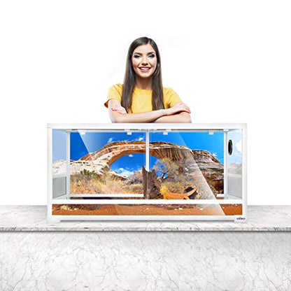 50 Gallon White Knock Down Reptile Terrarium Front Opening Cage Sliding Door with Screen Ventilation Habitat Tank 36" x 18" x 18", Easy Assembly
