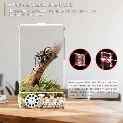 Jumping Spider Enclosure, Front-Opening Acrylic Spider Terrarium with Magnetic Door,Laser-Cut Biomimetic Ventilation System, Escape-Proof for Feeder Insects (6.5"x6.5"x12") - size: 6.5"x6.5"x12"