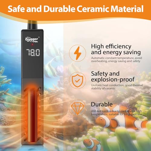 hygger Upgrade Ceramic Aquarium Heater, 200W Digital Fish Tank Heater with Automatic Power-Off and Over-Temperature Protection, Energy Saving Submersible Aquarium Heater for Freshwater and Saltwater - size: 200W