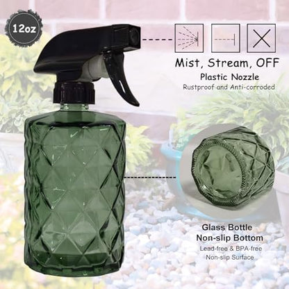 YYTSGG Green Glass Plant Mister Bottle, 12oz Refillable Water Spray Bottle with Adjustable Mist Nozzle for Indoor Flowers, Outdoor Gardening, Cleaning, Hair and Pets Care - color: Light Green