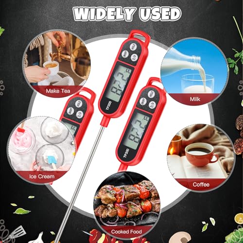 Copkim 6 Pcs Instant Read Meat Thermometer with Long Probe 9.65 Inch Kitchen Cooking Food Candy Waterproof Digital Thermometer for BBQ Water Milk Yogurt Liquid Cooking(Red) - color: Red