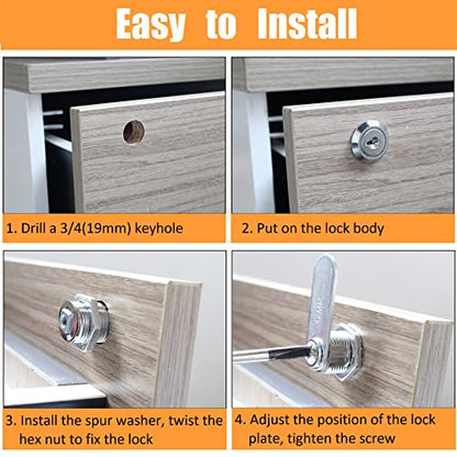 1 Pack Premium Cabinet Cam Locks Keyed Alike - Zzbety 5/8 Inch Cabinet Locks for Secure Files Drawers Mailbox RV Camper Door Tool Box (Zinc Alloy) - size: 5/8 Inch