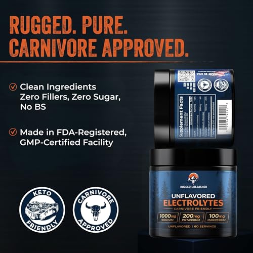 Unflavored Electrolytes – Unflavored Electrolyte Powder for Carnivore Diet, Keto & Fasting – Carnivore Electrolytes Powder with No Sugar – Flavorless Electrolytes – Fasting Salts – 60 Servings