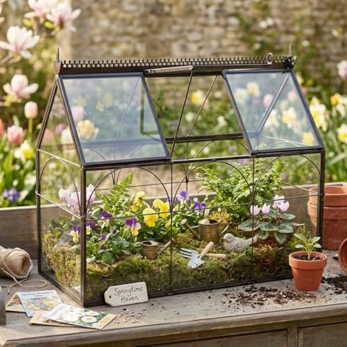 D'Eco Glass Greenhouse Centerpiece (10x4.5x9) - Spring Home Decor & Wedding Letterbox - Tabletop Geometric Planter Terrarium - Fill with Succulents, Moss, Flowers for Plant Lovers - size: Greenhouse