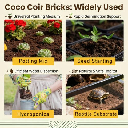 Halatool 6 Pcs Organic Coconut Coir Bricks for Plants, Compressed Coco Coir Brick Coconut Fiber Substrate with Low EC & pH Balance, High Expansion Coco Peat Seed Starter Garden Soil for Planting - color: 6 Pack