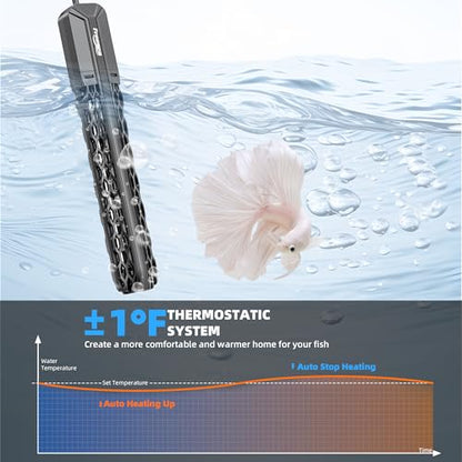 FREESEA Aquarium Heater for Fish Tank: 100W/200W/300W/500W Submersible Fish Tank Heaters with Over-Temperature and Off-Water Protection for 10-20 Gallon Saltwater and Freshwater - size: 100W(10-20gallon)