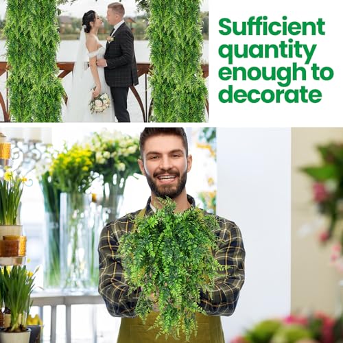 XunYee 28 Pcs Artificial Hanging Plants 32 Inch Plastic Fern Vine Fake Greenery Plant Faux Eucalyptus Vine for Wall Room Wedding Indoor Outdoor Decor, No Baskets (Boston Fern) - style: Boston Fern