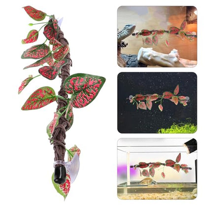 OUNONA Reptile Climbing Branch with Suction Cup, Bendable Artificial Vine Plant for Terrarium, Plastic Hanging Greenery Stem Decor for Bearded Dragon, Gecko, Frog, Snake Habitat