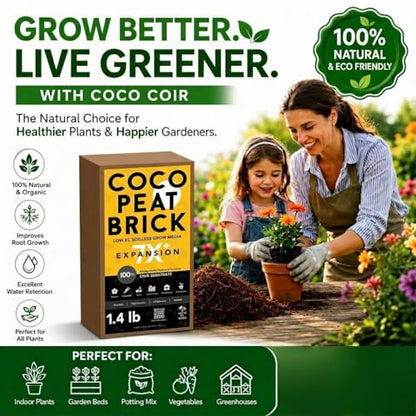 Coco Coir 650g Brick - Premium Organic Coco Peat Brick for Garden Soil & Potting Mixes-Seed Starter Soil, Coconut Fiber Substrate Mixes with Potting Soil for Indoor Plants & Outdoor Plants