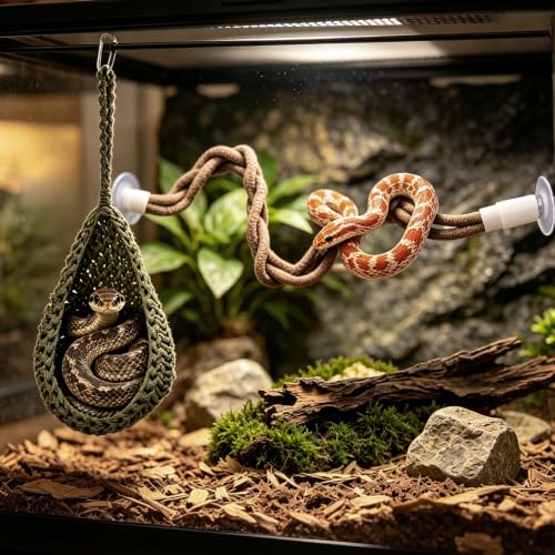 Snake Enrichment Toys, Hanging Nylon Hammock, Corn Snakes Climbing Vine with Suction Cup, Snake Climbing Accessories - color: Green