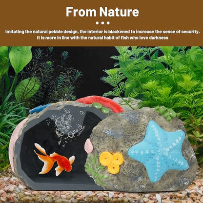Upgraded Magnetic Detachable Aquarium Hideaway Coral Rock Cave to Check Your Aquatic Pets to Breed, Play and Rest Safe and Non-Toxic Resin Fish Tank Viewing Hideout Ornaments