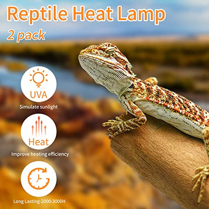 New Upgrade Reptile Heat Lamp Bulb (3rd Gen No Broken), 75W 2 Pack Basking Spot Light for Reptiles & Amphibians,UVA Daylight Heat Bulb for Bearded Dragon, Turtle - color: 75*2