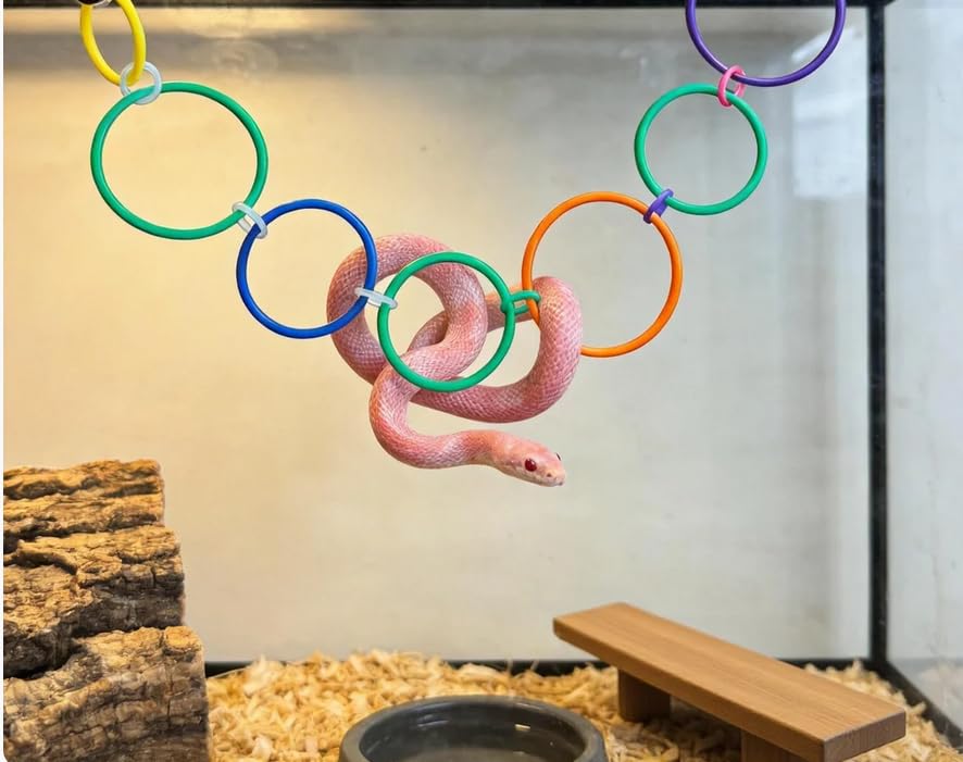 Snake Climbing Branch with Rings Ball Python, Snake Enrichment Toy Resin Reptile Climb Wood Branch for Gecko, Hermit Crab, Lizard, Tarantulas,Frogs Tank Accessory Decor
