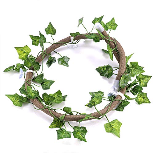 Premium Jungle Reptile Folding Branch Decoration for Chameleon, Turtle, Amphibian, Arboreum 3-D, Flexible Vine, 6.89 Feet Screw, PU+Eco-friendly Plastic (Rattan + Leaves - size: Rattan + foglie di edera
