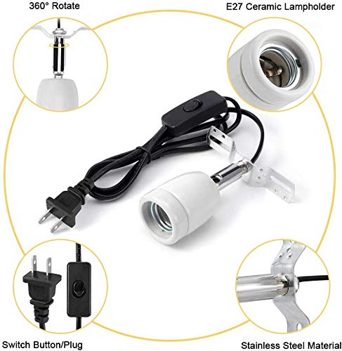 Reptile Lamp Socket, Adjustable Heat Light Holder, Habitat Heater, 360¡ã Rotating E27 Socket with Switch, for Reptile Basking Lamp Base Stand in Aquarium, Turtle, Lizard, Snake Enclosures