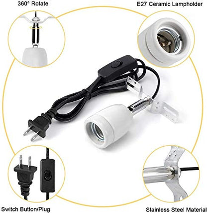Reptile Lamp Socket, Adjustable Heat Light Holder, Habitat Heater, 360¡ã Rotating E27 Socket with Switch, for Reptile Basking Lamp Base Stand in Aquarium, Turtle, Lizard, Snake Enclosures